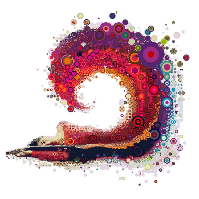 Colorful wave art with person