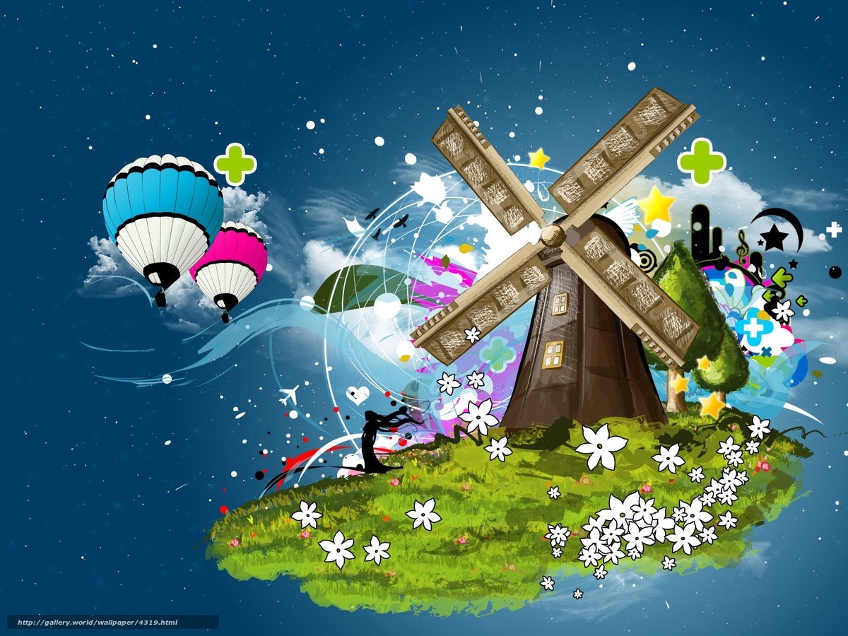 Colorful windmill fantasy