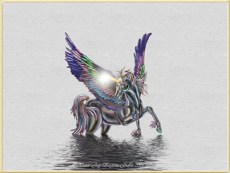 Colorful winged unicorn in water