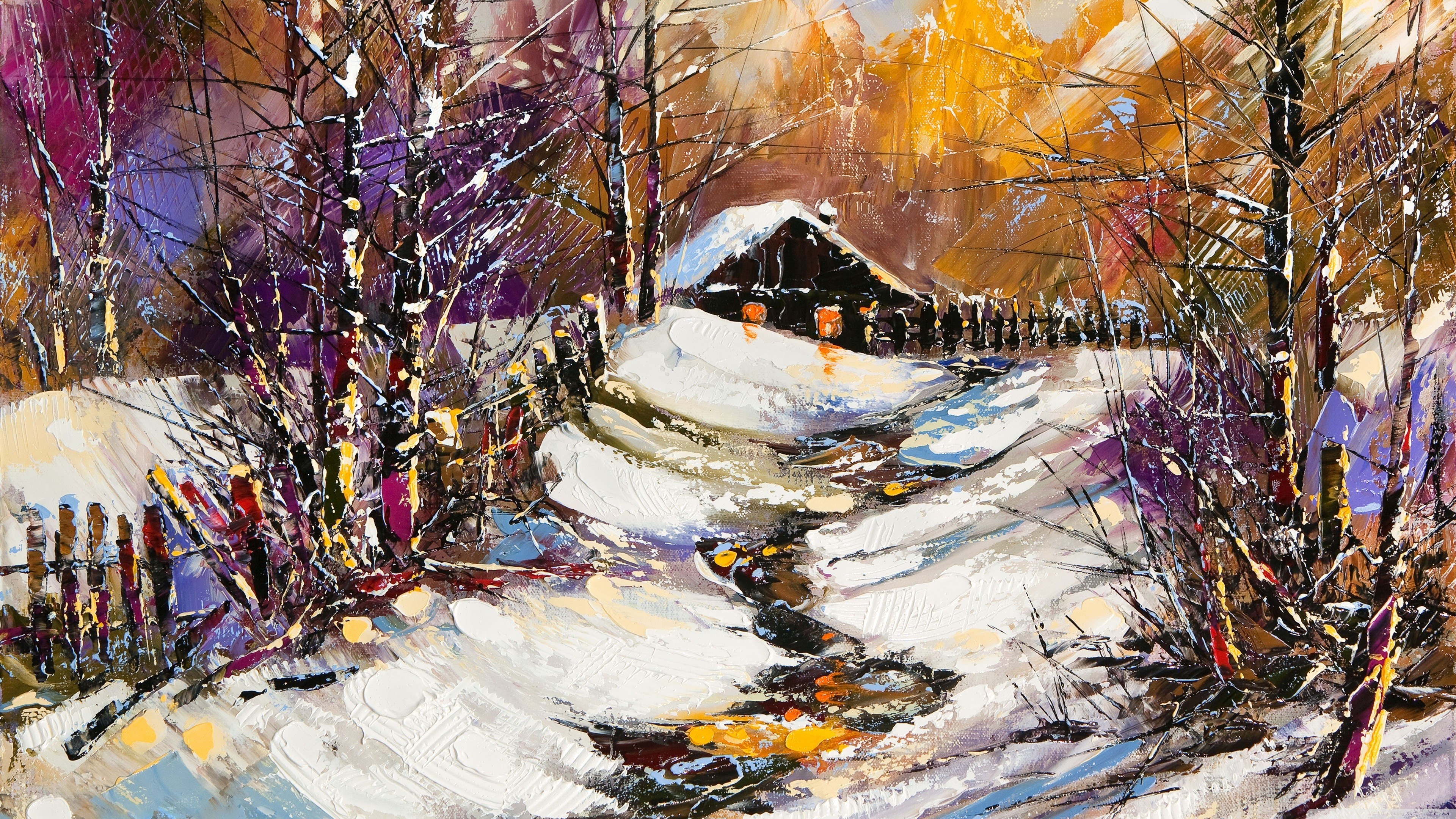 Colorful winter landscape painting