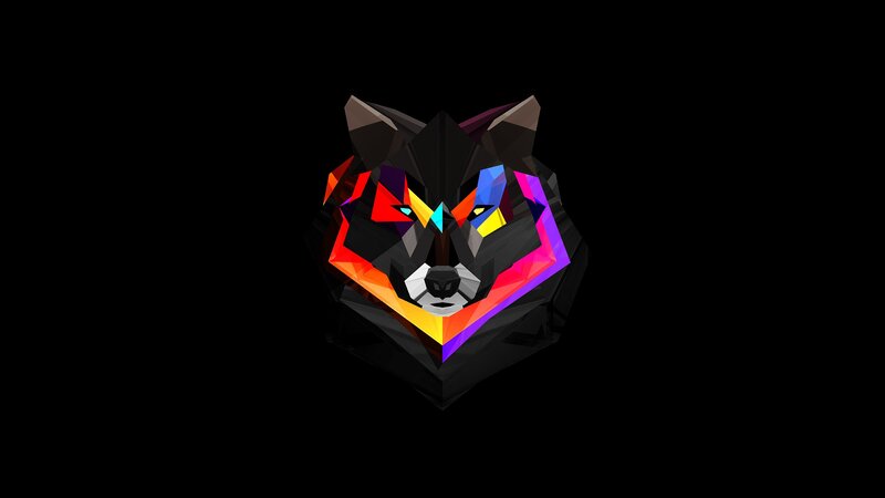 colorful wolf head art