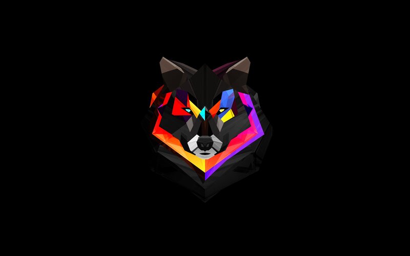Colorful Wolf Head — Black, Dramatic, Digital Art, Geometric