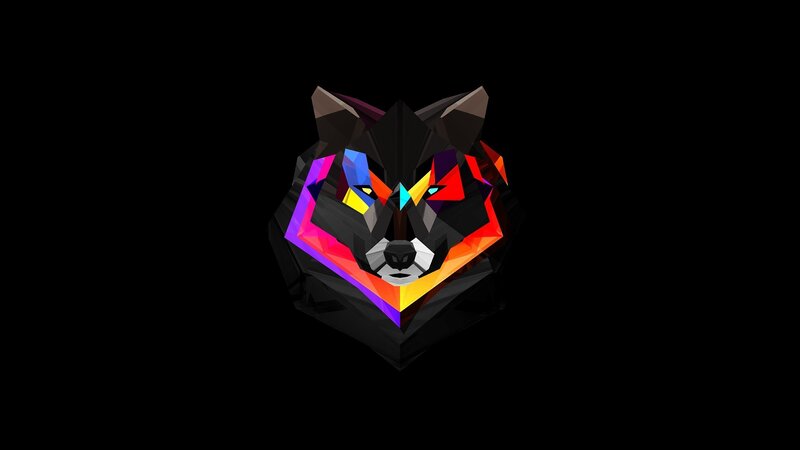 Colorful Wolf Head — Black, Dramatic, Digital Art, Polygonal