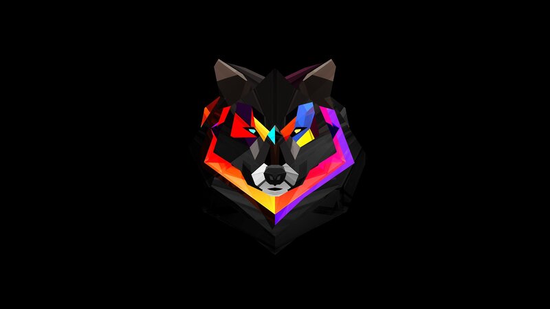 Colorful Wolf Head — Black, Dramatic