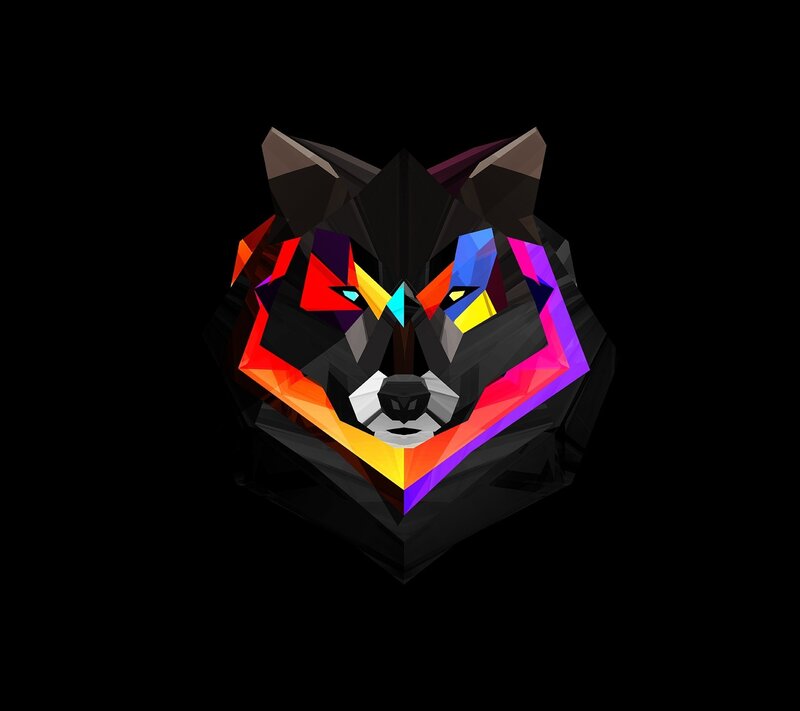 Colorful Wolf Head — Black