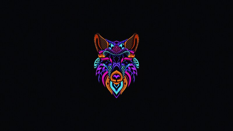 Colorful Wolf Head — Purple, Vibrant, Digital Art, Geometric Patterns