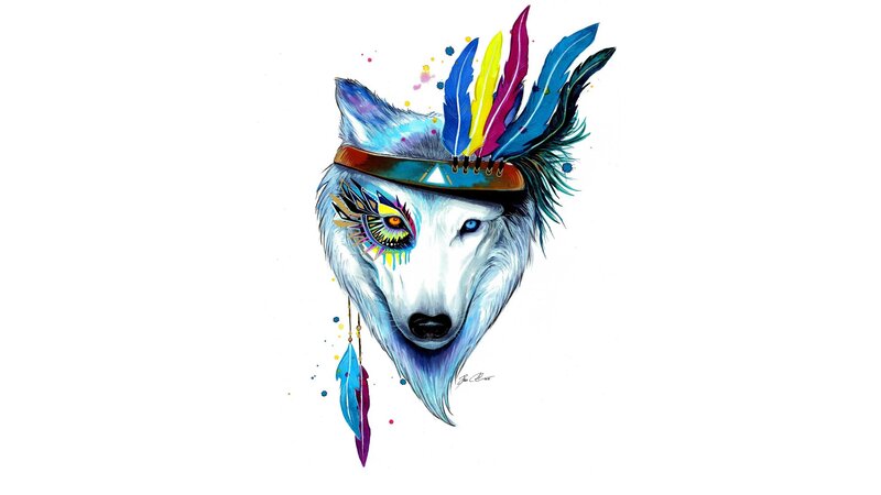 Colorful Wolf Head — White