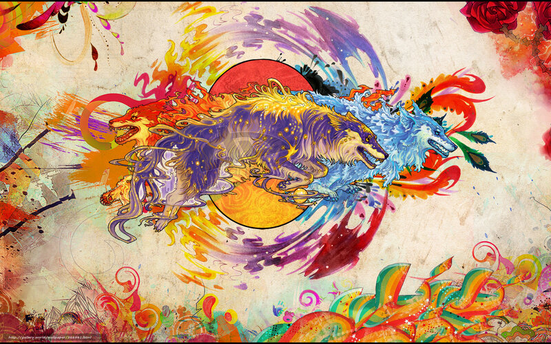 Colorful wolf pack art