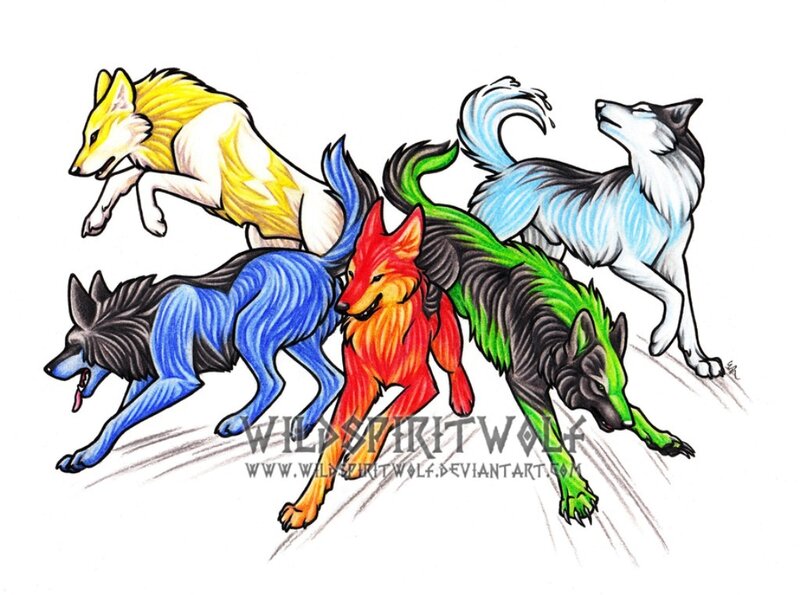 Colorful Wolves Running
