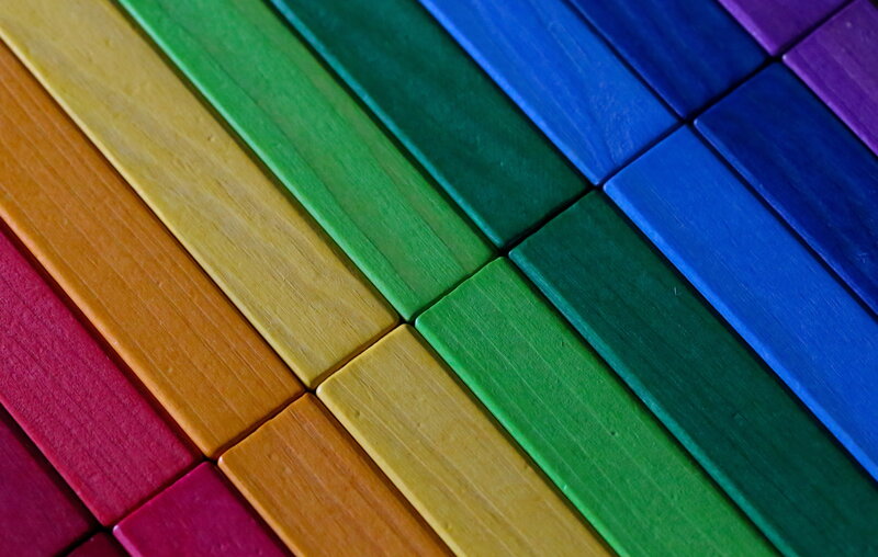 Colorful wooden blocks in rainbow