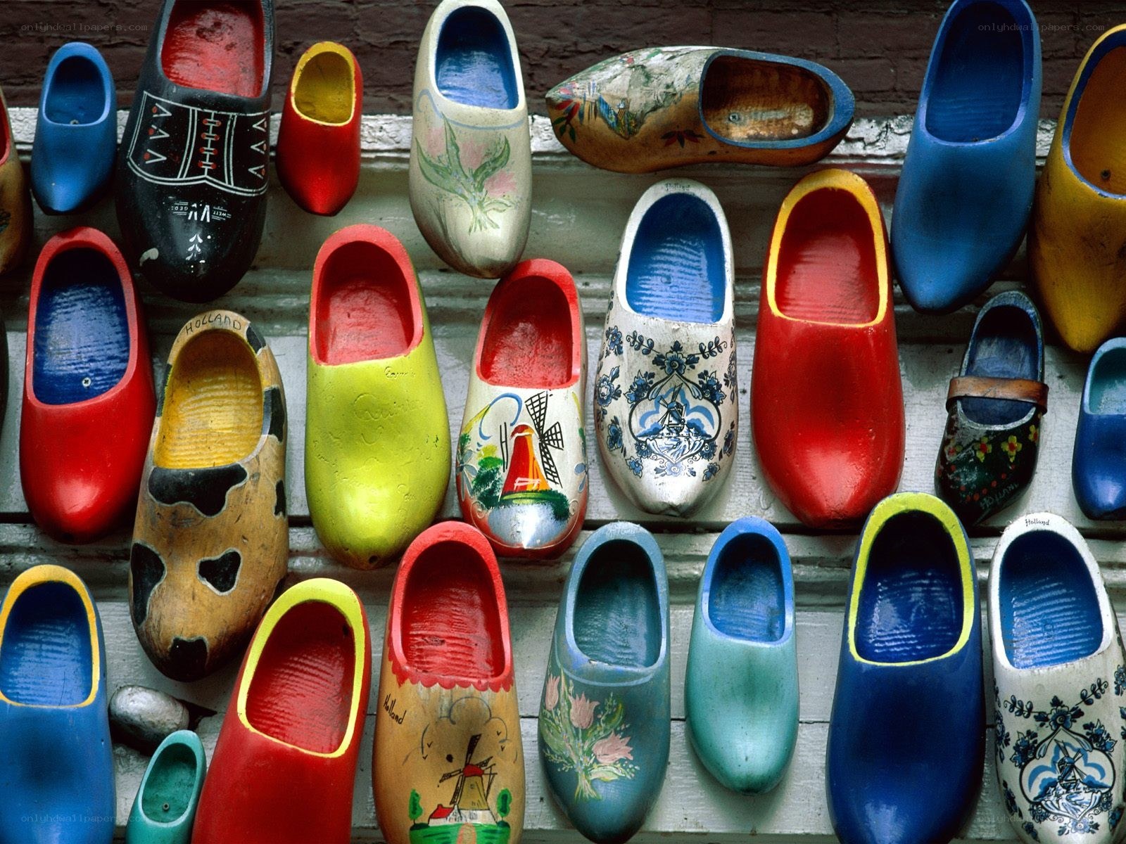 Colorful wooden clogs display