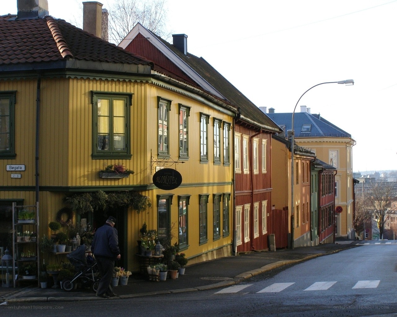 Colorful wooden houses in a town