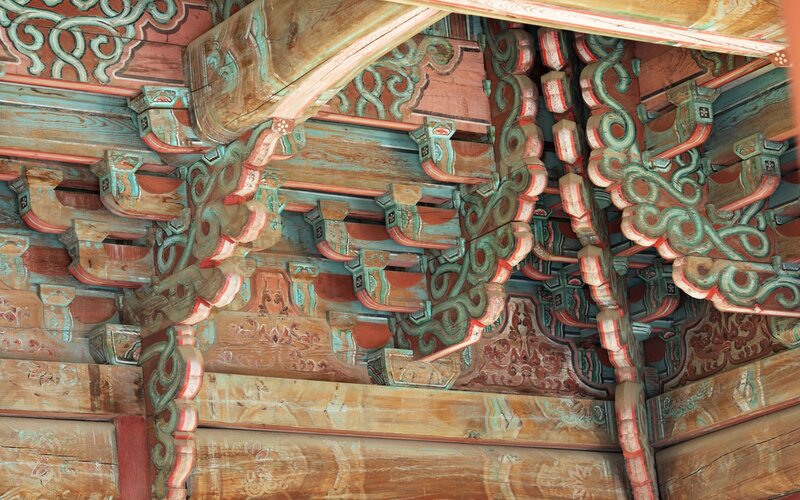 colorful wooden roof structure