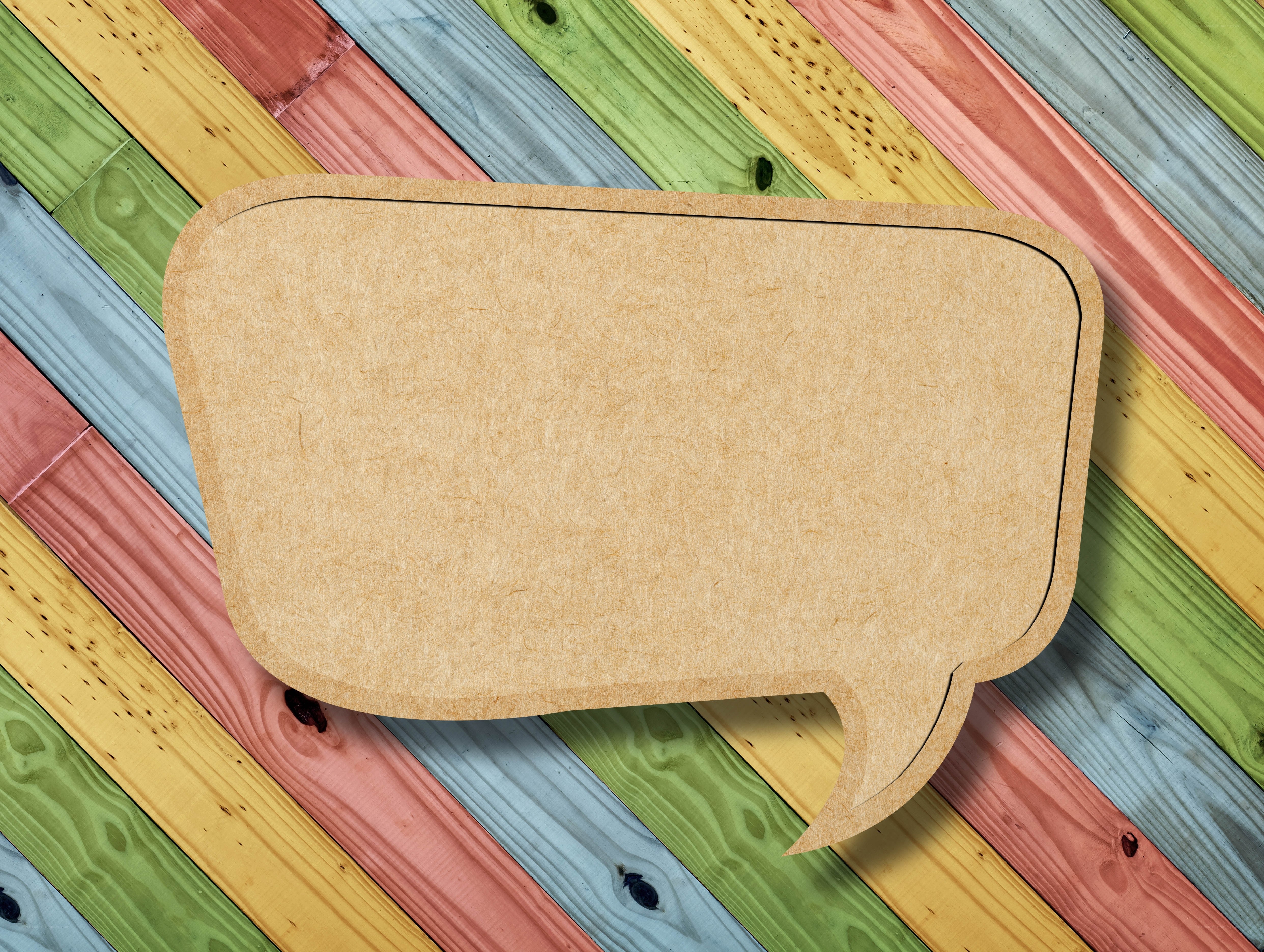 colorful wooden speech bubble