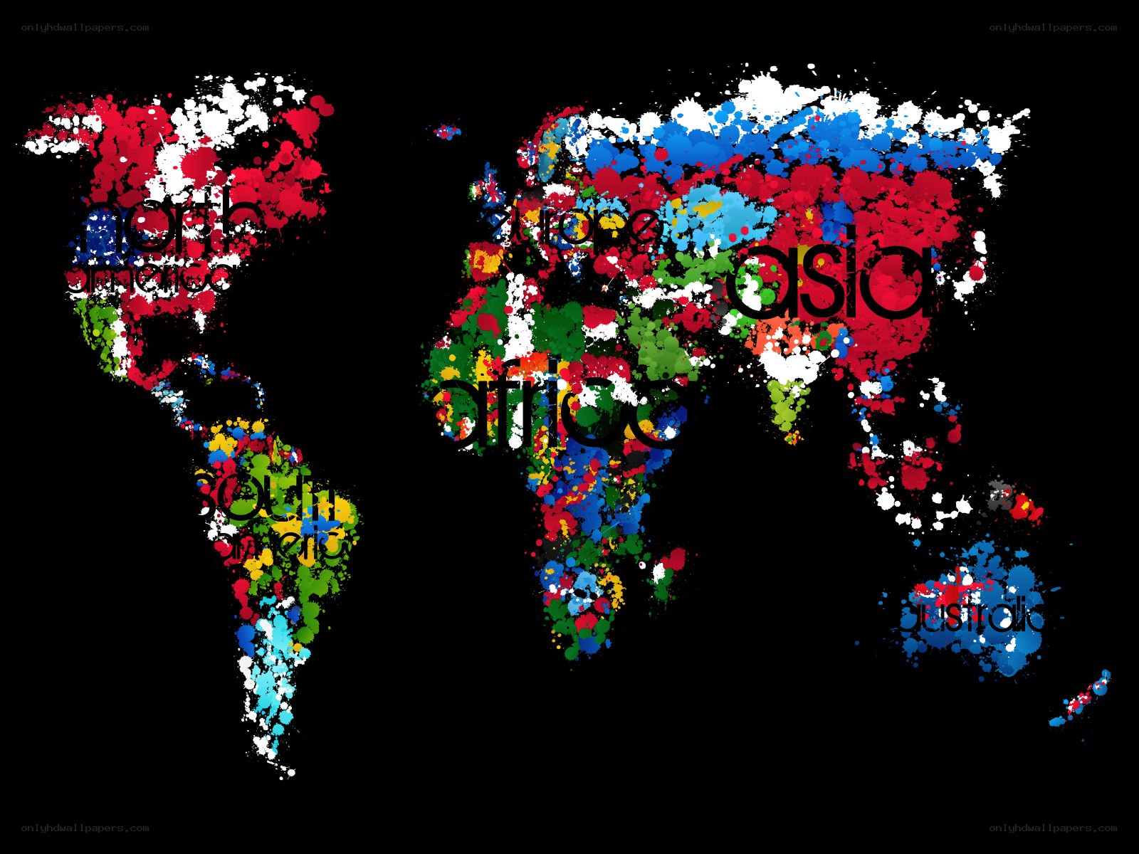 colorful world map splatter