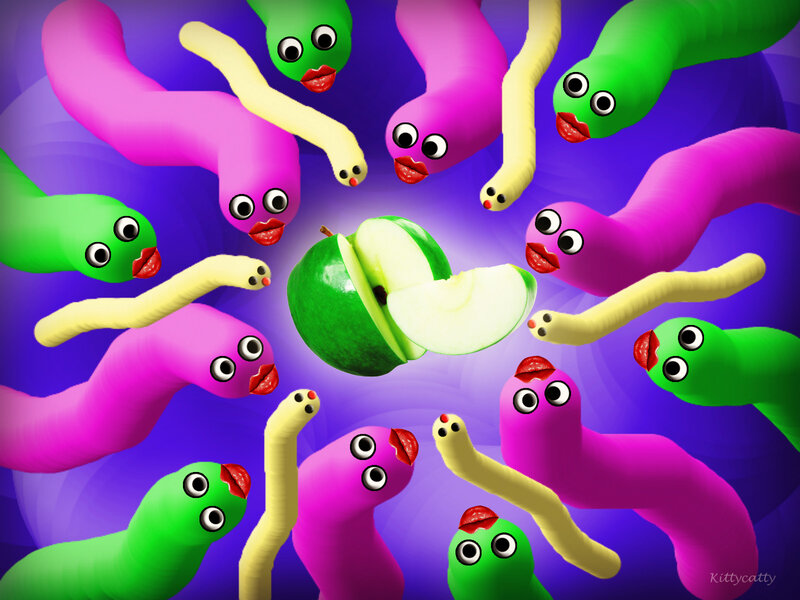 Colorful Worms Around Apple