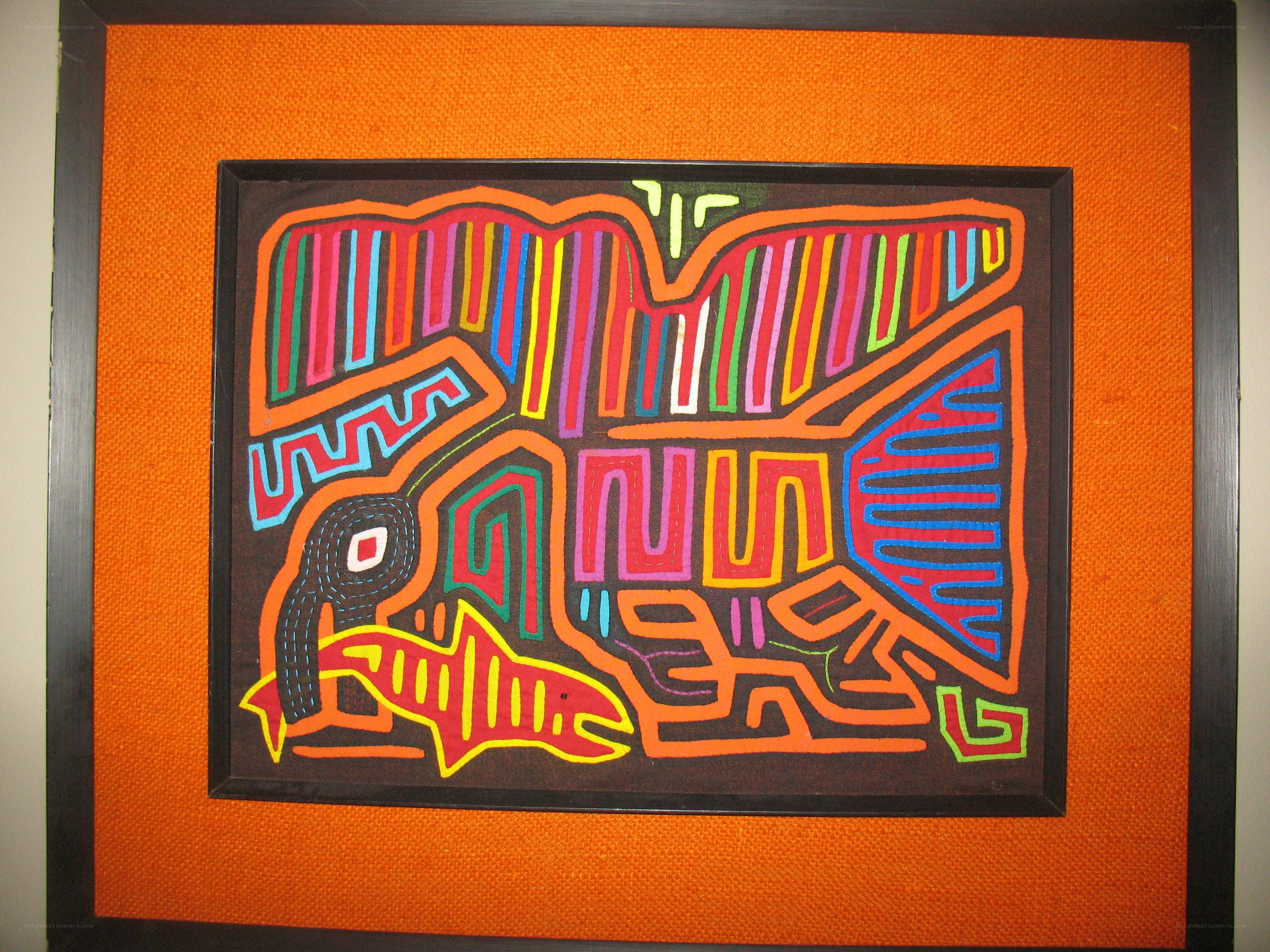Colorful woven textile artwork