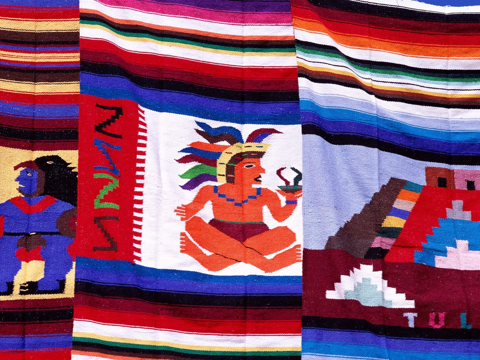 Colorful woven textiles with figures