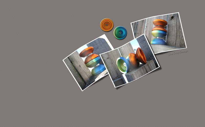 Colorful yo-yos on wood