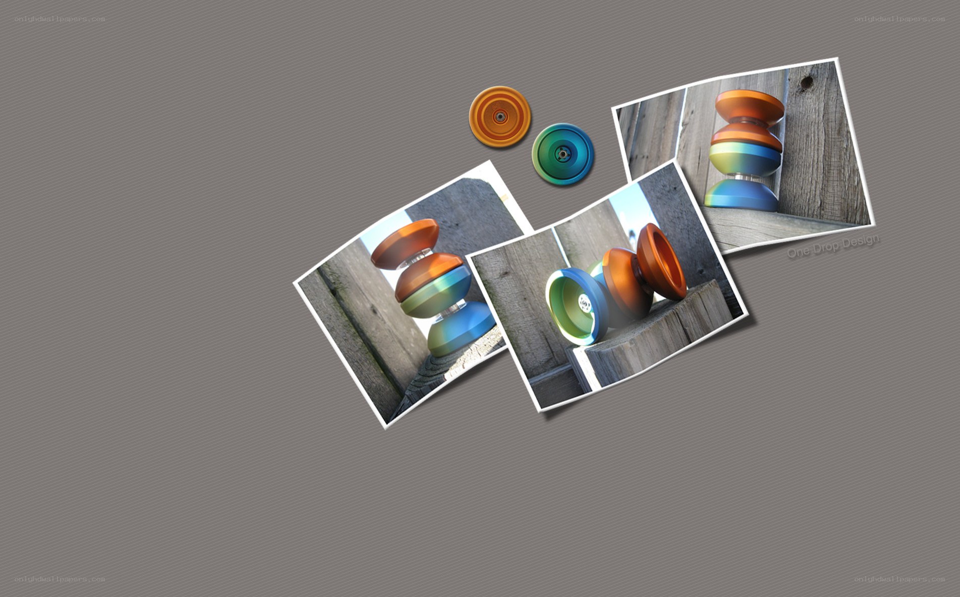 Colorful yo-yos on wood