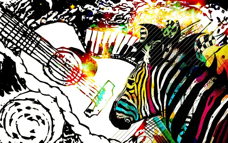 colorful zebra with musical instruments