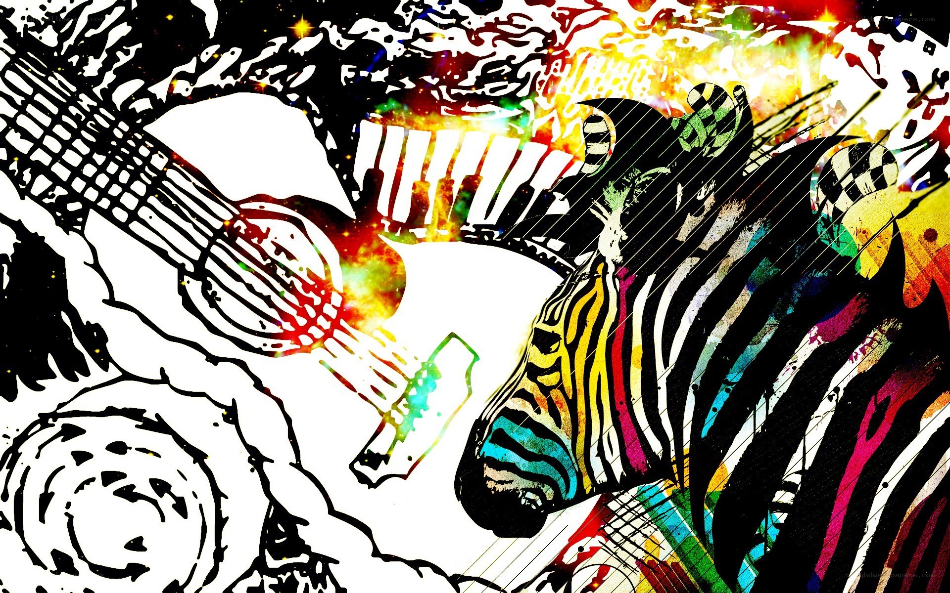 colorful zebra with musical instruments