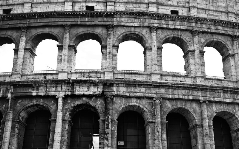 Colosseum arches in black and white