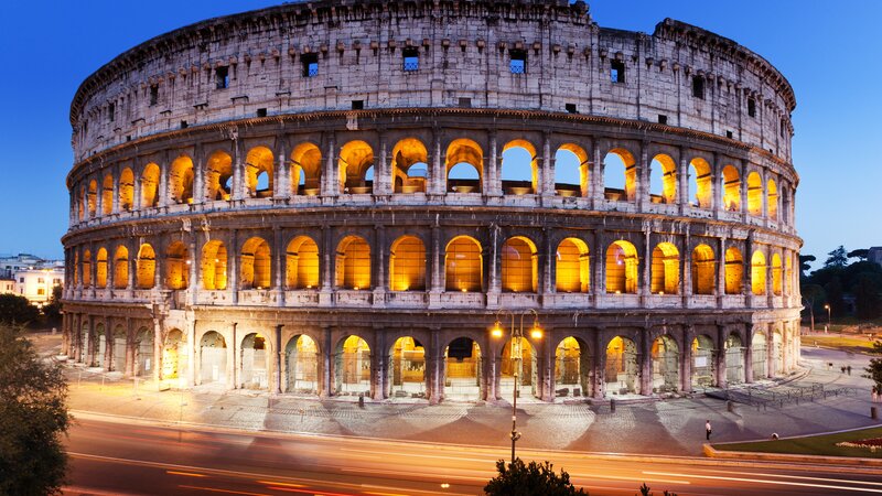 Colosseum at Dusk — Blue, Dramatic, Night, Photograph, Arches