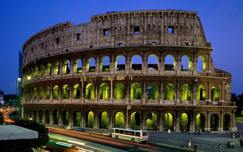 Colosseum at dusk in Rome