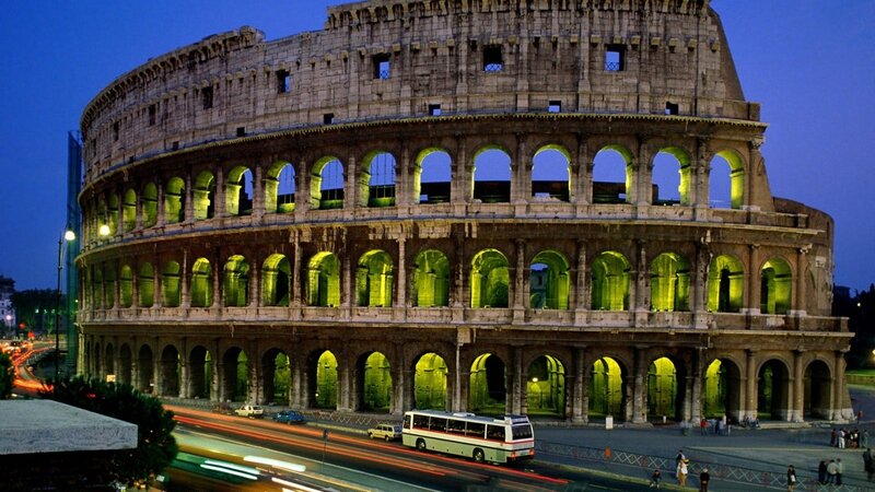 Colosseum at dusk in Rome