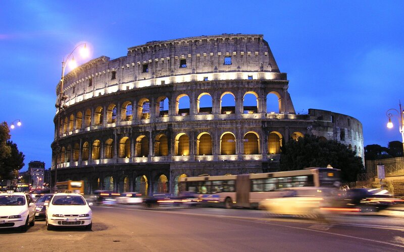 Colosseum at dusk in Rome