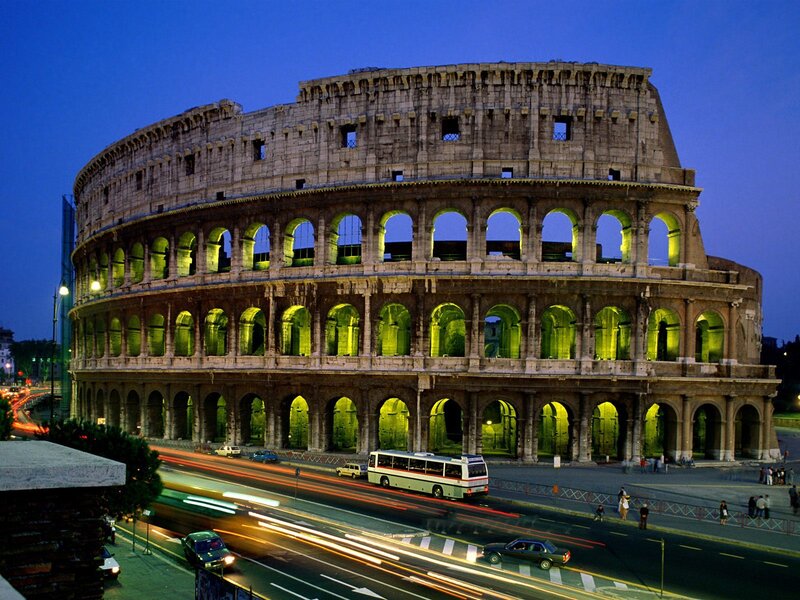 Colosseum at dusk in Rome