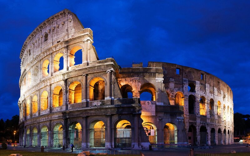 Colosseum at dusk in Rome