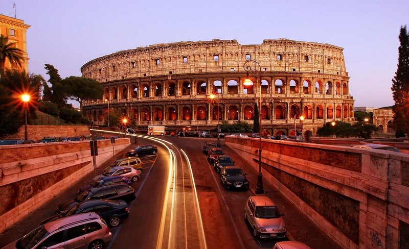 Colosseum at Dusk — Orange, Dramatic, Sunset, Photograph