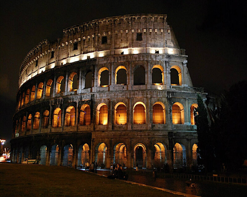 Colosseum at Night — Black, Dramatic, Photograph, Arches, Stone
