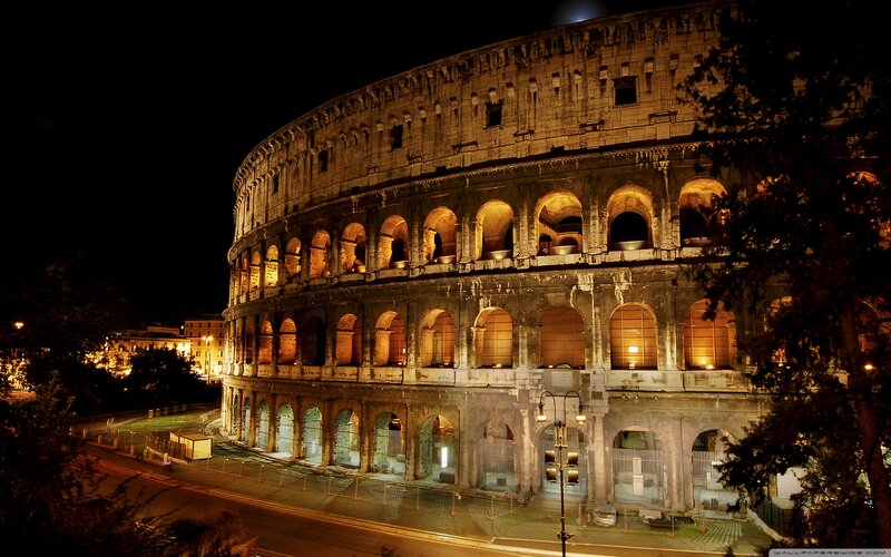 Colosseum at Night — Black, Dramatic, Photograph, Building