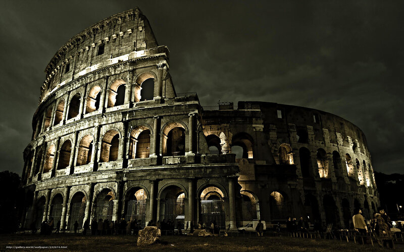Colosseum at Night — Black, Dramatic, Photograph, People, Sky