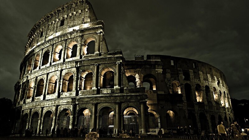 Colosseum at Night — Black, Dramatic, Photograph, People