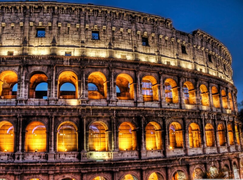 Colosseum at Night — Blue, Dramatic, Photograph, Arches, Stone