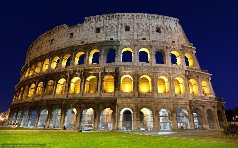 Colosseum at Night — Blue, Dramatic, Photograph, Grass
