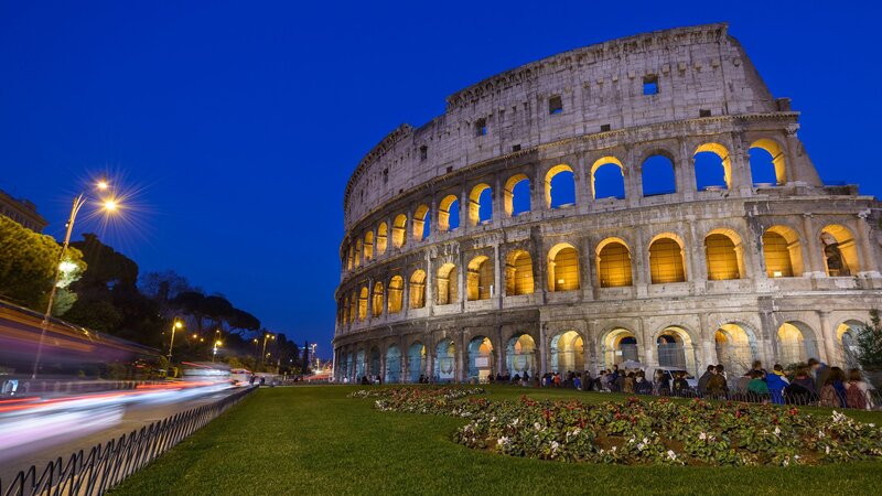 Colosseum at Night — Blue, Dramatic, Photograph, People
