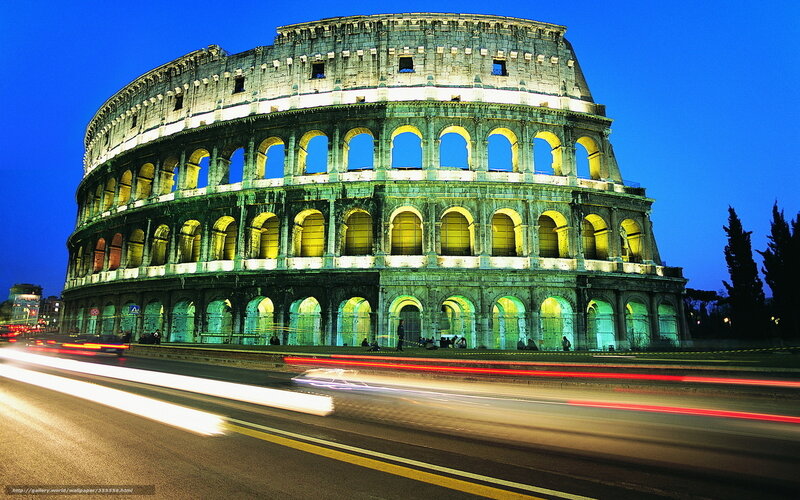 Colosseum at Night — Blue, Dramatic, Photograph, Road