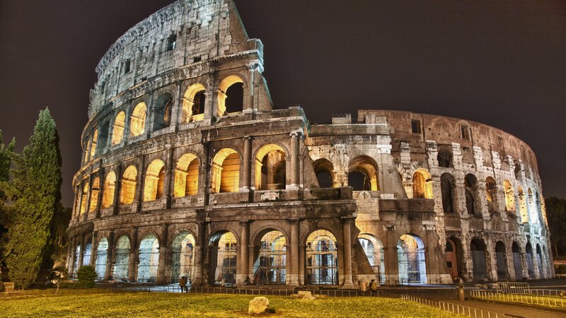 Colosseum at Night — Brown, Dramatic, Photograph