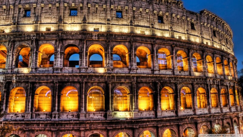Colosseum at Night — Yellow, Dramatic, Photograph