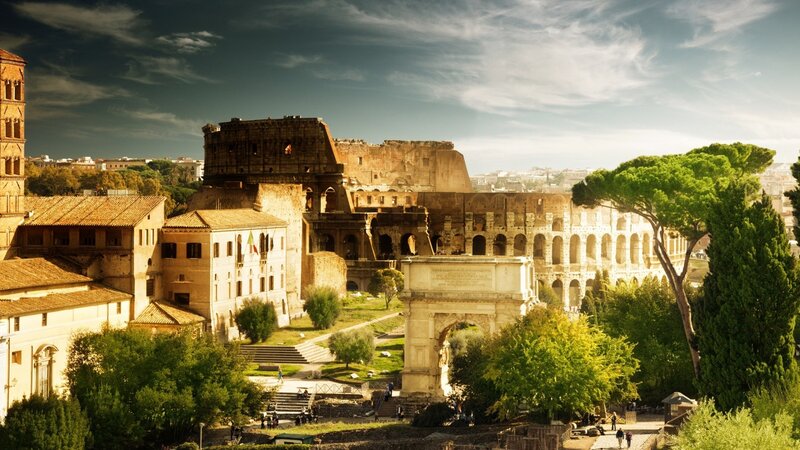 Colosseum in Rome — Brown, Dramatic, Afternoon, Photograph, Ancient Ruins, Trees