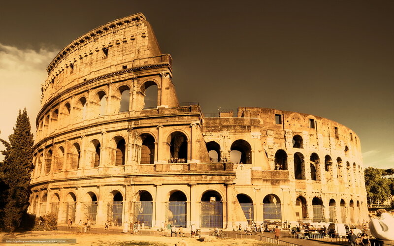 Colosseum in Rome — Brown, Dramatic, Afternoon, Photograph, People, Trees, Sky