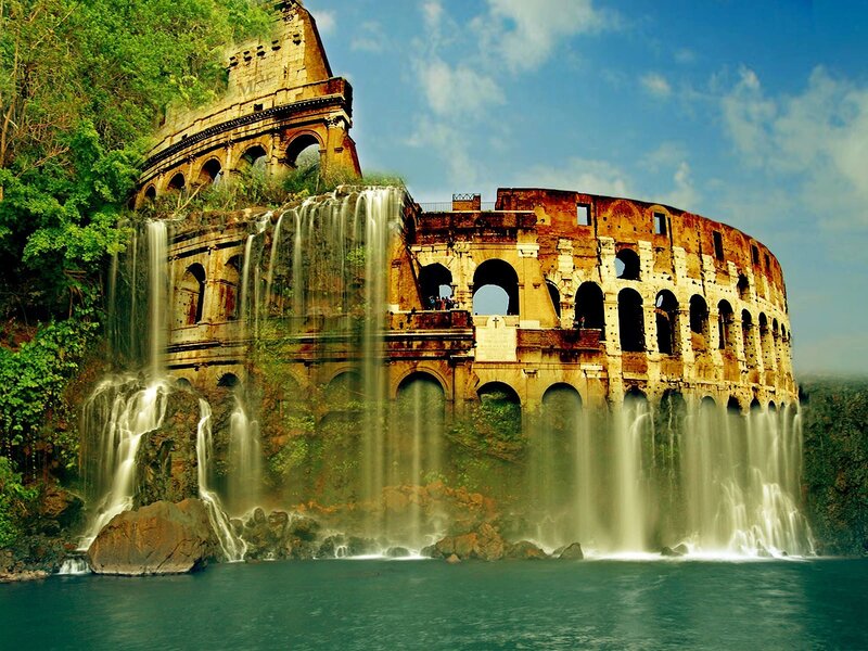 Colosseum with Waterfall