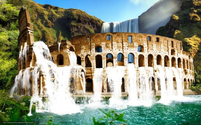 Colosseum with waterfalls