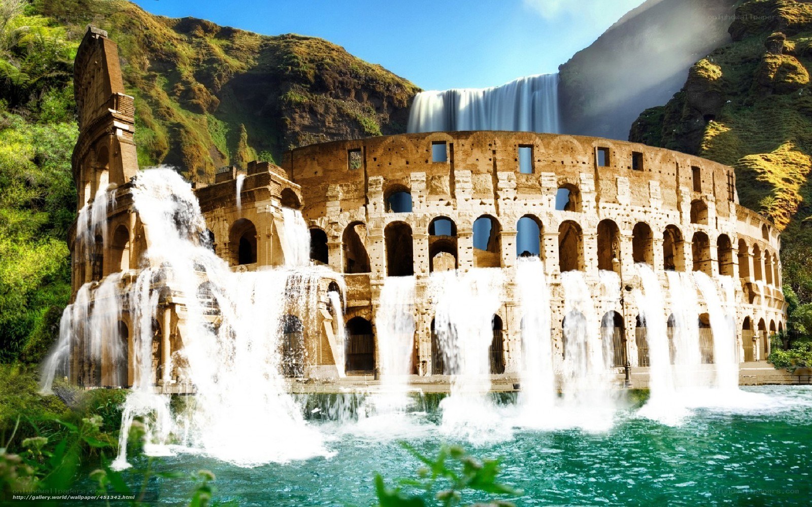 Colosseum with waterfalls