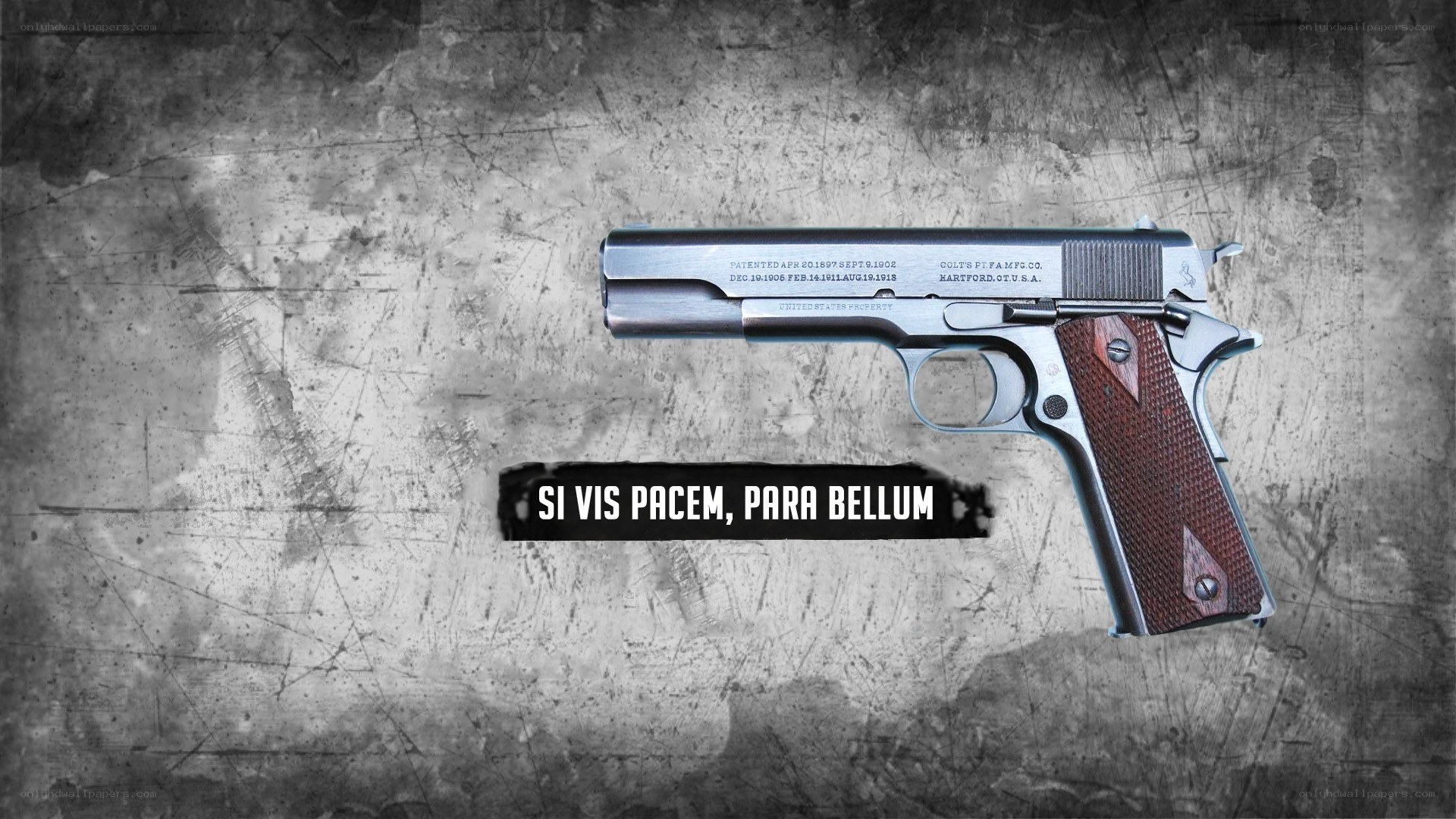 Colt pistol with Latin phrase